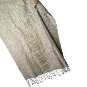 Italian Pashmina Silk Cashmere Brocade Scarf with Fringe